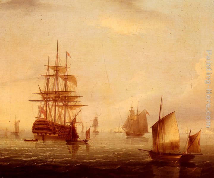 Sailing Vessels Off A Coastline painting - James E. Buttersworth Sailing Vessels Off A Coastline art painting